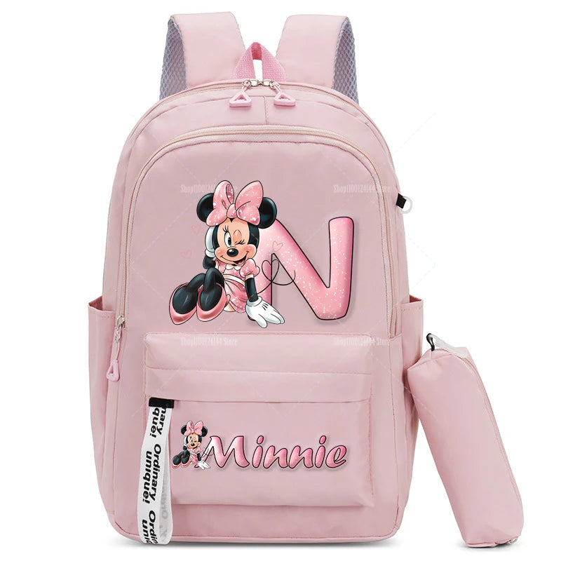 Minnie Mouse Backpack Pencil Case 2pcs Boy Girl Student Teenager Book Bags Men Rucksack Travel Backpack Mochila Escolar Gift