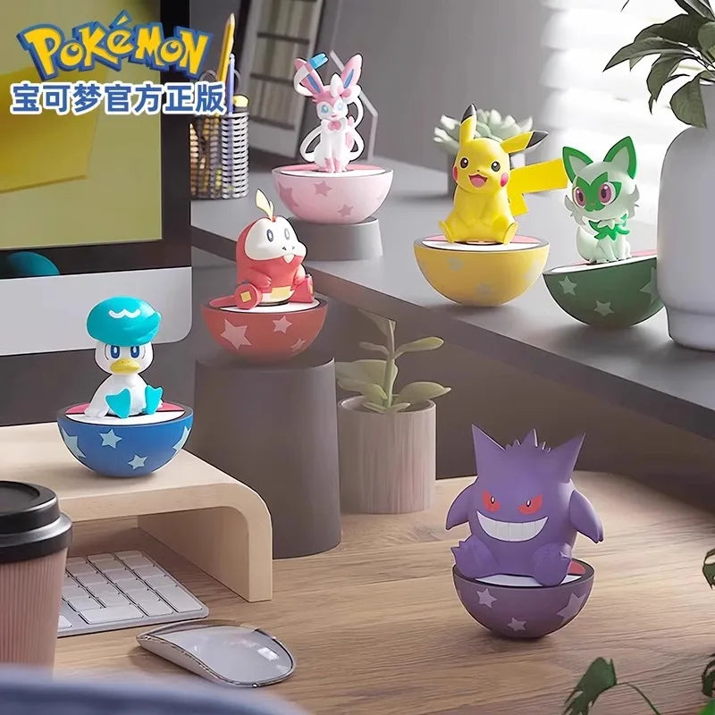 Original Pokemon Anime Figures Pikachu Gengar Sprigatito Sylveon Quaxly Fuecoco Tumbler Toys PVC Model Kawaii Collect Kid Dolls