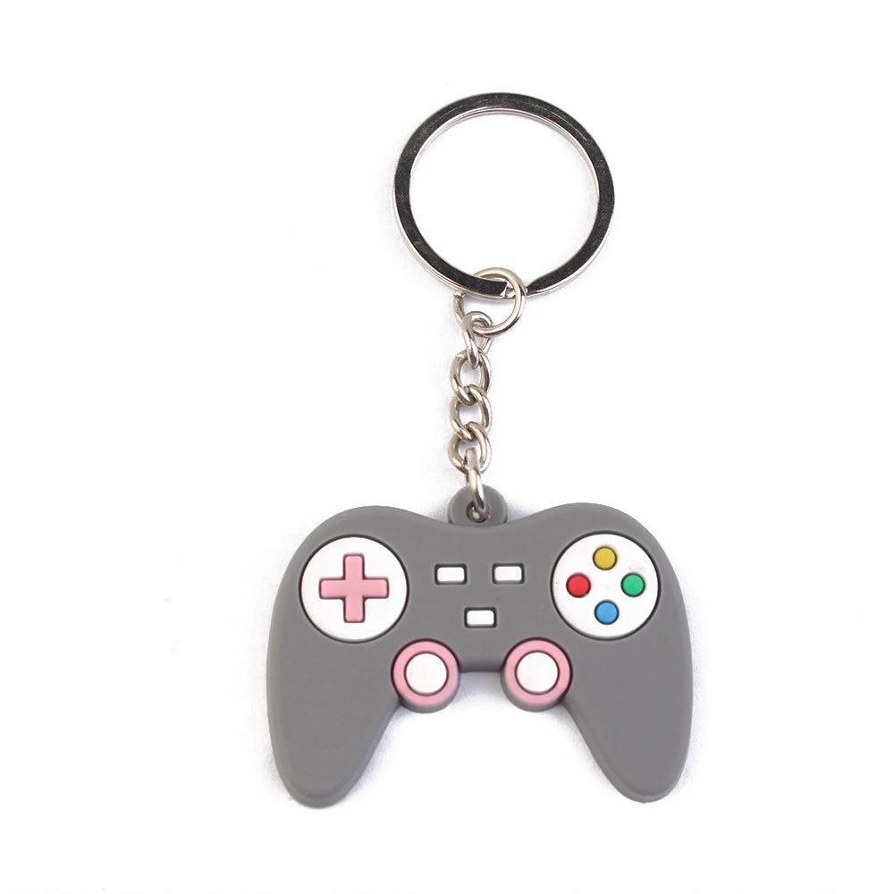 PVC Game Machine Keychain Kawaii Cartoon Key Rings Dessert Donut Pattern Key Holders Fit Adult Car Keys Kids Party Gift Trinkets