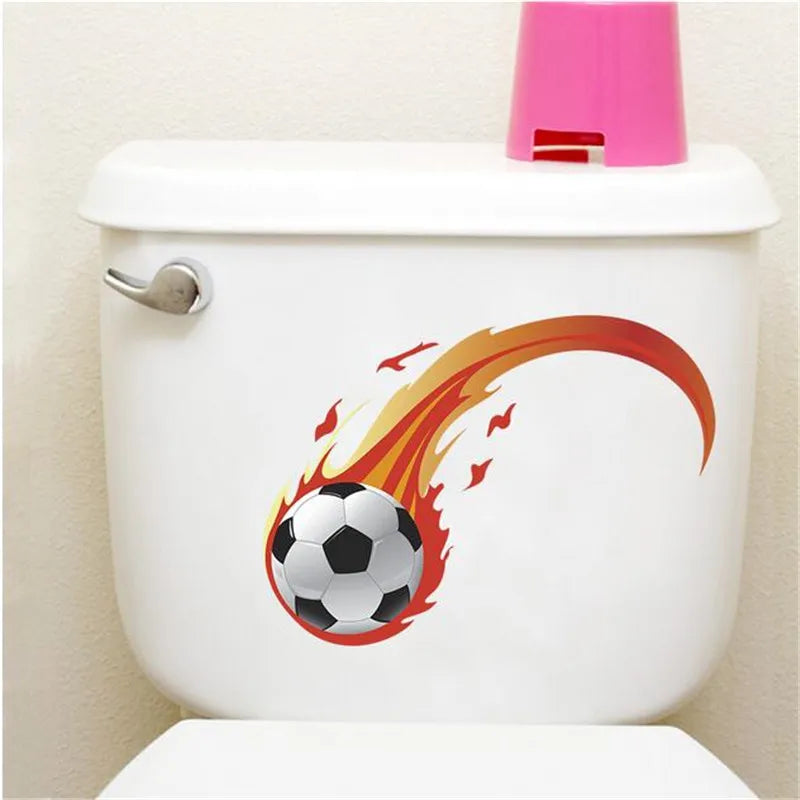 1PC Cute Fire Football Wall Stickers For Kids Bathroom Gift Home Decals Soccer Funs 3D Mural Art Sport Game Pvc Poster 20*30
