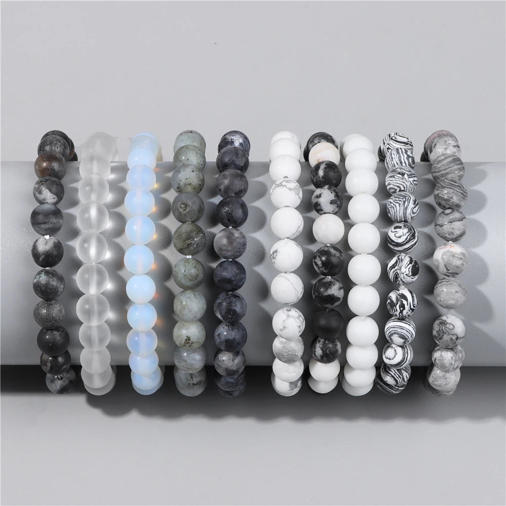 Natural Stone Beads Bracelet 8mm Frosted Opal Malachite Quartz Beaded Elastic Bracelets for Women Men Fashion Jewelry Gift