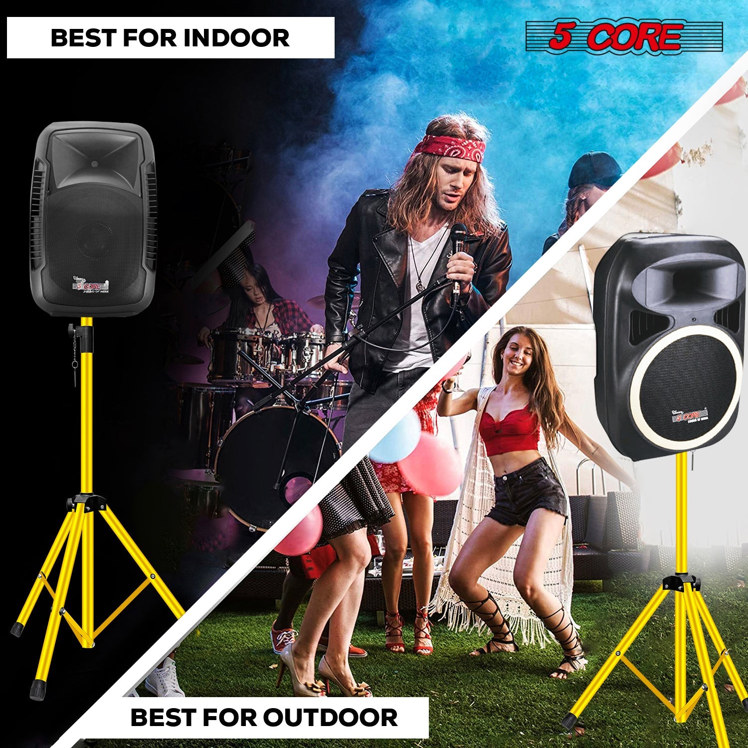 5Core Speaker Stand Tripod Tall Adjustable 72 Inch DJ Studio Monitor Stands Pole Mount Yellow-3