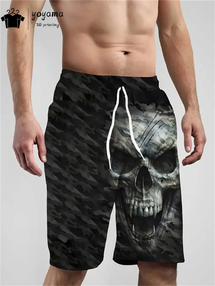 Fashion Skull Print Shorts Summer Mens Shorts Drawstring Men's Pants Casual Men's Fitness Sports Short Pants Breathable Man Pant