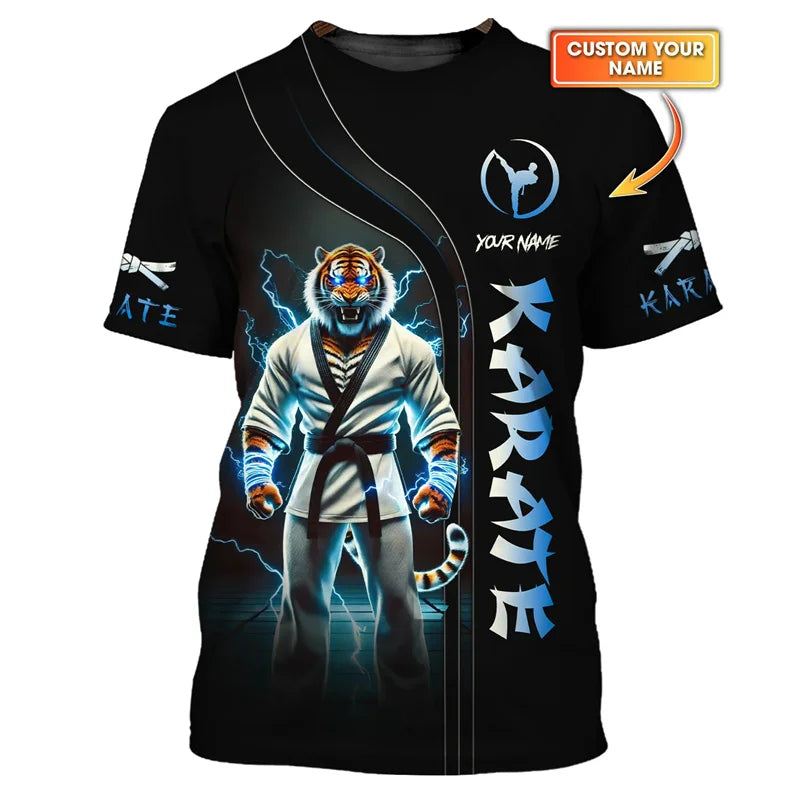 Fashion Karate Master T-shirt Men Kids 3D Printing Tiger Short Sleeves Custom Name Tshirt Tops Sports Crew Neck Tee Shirts