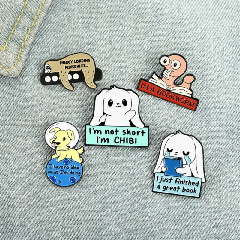 Bookworm Enamel Pins Custom Rabbit Dog Sloth Brooch Lapel Badge Bag Cartoon Funny Animal Books Jewelry Gift for Kids Friends