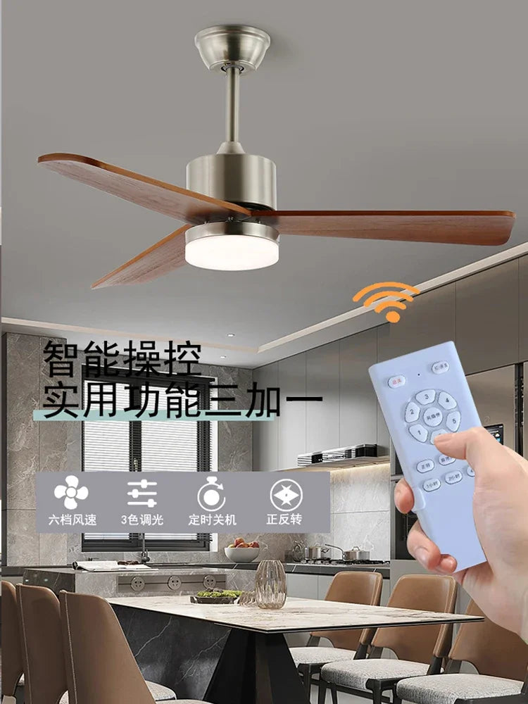 Retro electric fan chandelier bedroom silent wind solid wood ceiling fan light medieval restaurant fan light casagd