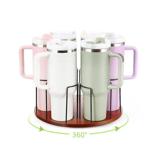 Water Bottle Organizer For 40 Oz, 360° Rotated Cup Holder, Wooden Cup Organizer For Kitchen Cabinets, Tumbler Holder
