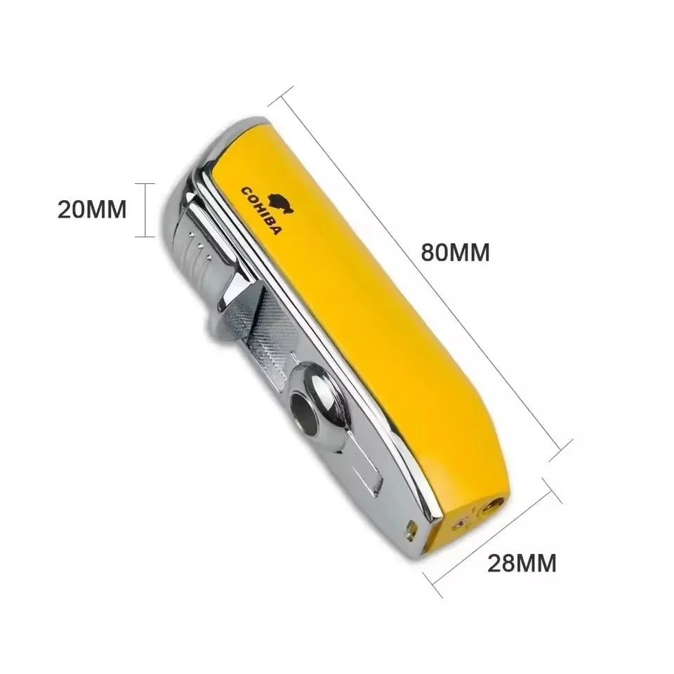 COHIBA Cigar Lighter with Three Straight Punch and Windproof Inflatable Lighter Portable Personalized Gift Lighter Small Tool