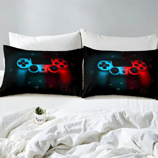 Gaming Bedding Sets For Boys Gamer Sheet Set Queen,Blue Red Gamepad Bed Sheet Sets Kid Men Video Games Fitted Sheet For Teen