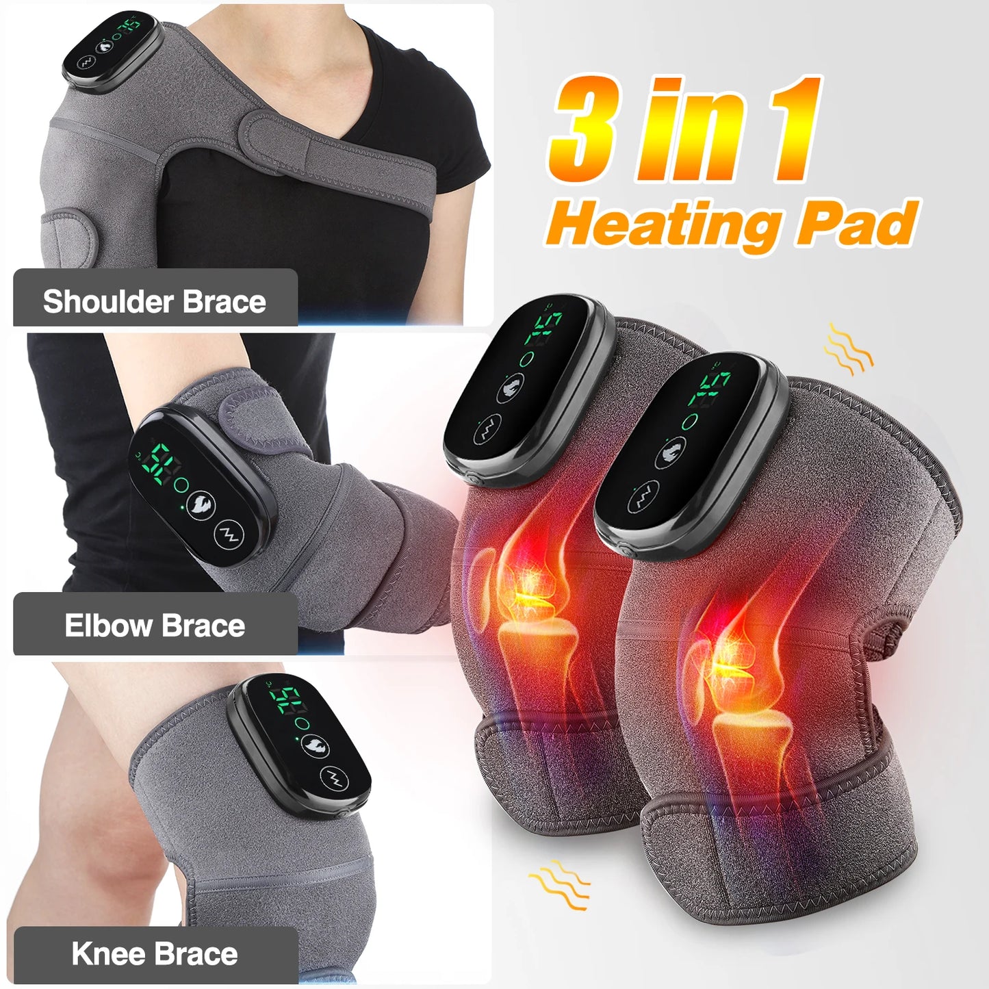 3 in 1 Cordless Thermal Knee Pad Knee Shoulder Massager Vibration Leg Arm Joint Brace Muscle Relax Joint Brace Muscle Relaxation