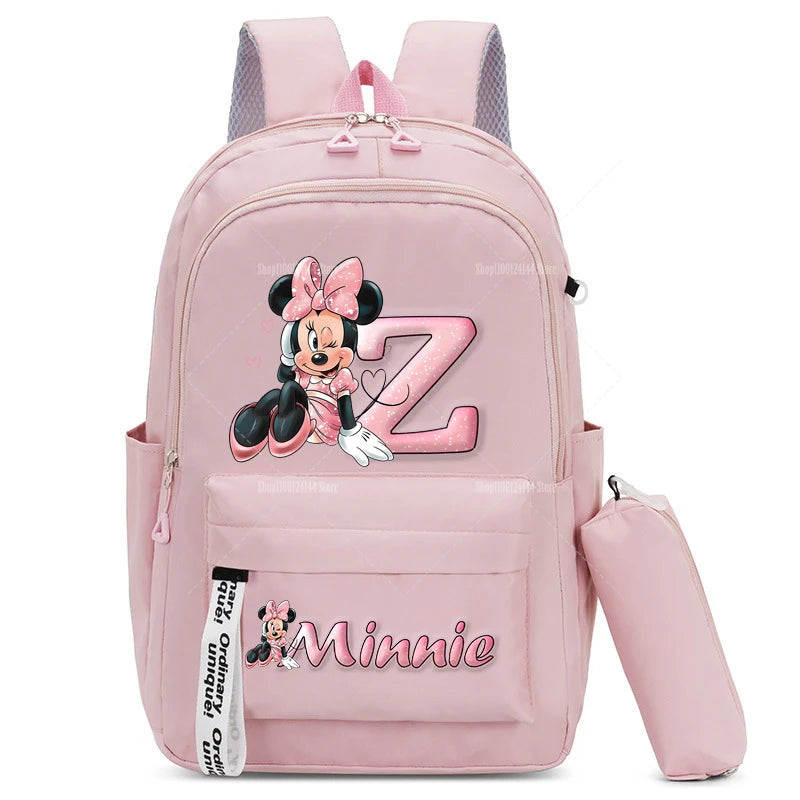 Minnie Mouse Backpack Pencil Case 2pcs Boy Girl Student Teenager Book Bags Men Rucksack Travel Backpack Mochila Escolar Gift