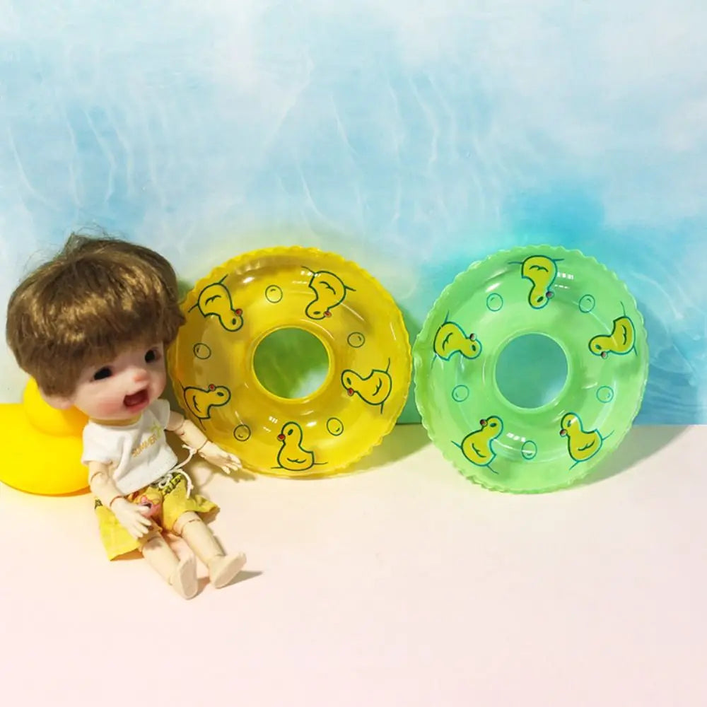 PVC Dollhouse Miniature Swimming Ring Yellow Duck Inflatable Mini Rings Swimming Toy Handmade DIY