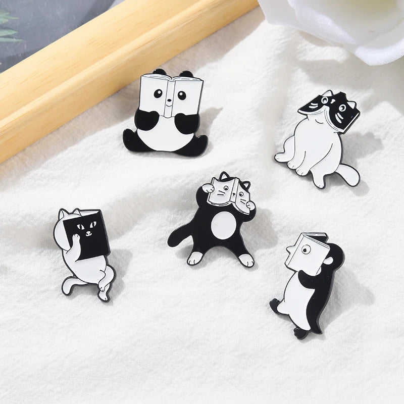 Lovely Animal Enamel Pin Custom Cat Penguin Panda Read A Book Brooch Bag Lapel Pin Cartoon Funny Badge Jewelry Gift for Kid
