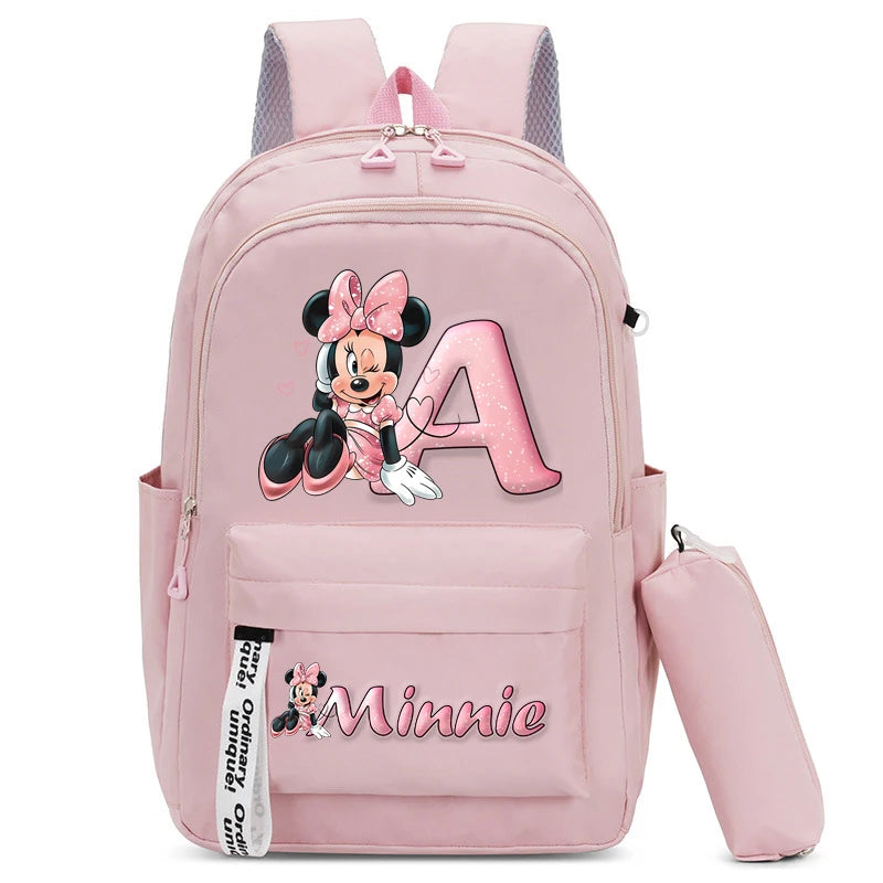 Minnie Mouse Backpack Pencil Case 2pcs Boy Girl Student Teenager Book Bags Men Rucksack Travel Backpack Mochila Escolar Gift