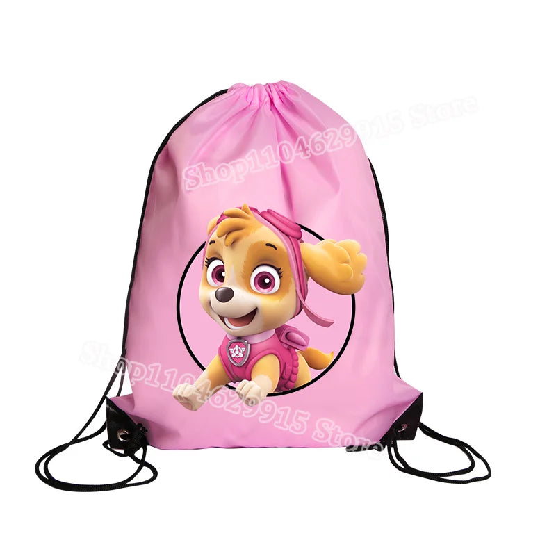 Paw Patrol Drawstring Bag Boys Girls Sport String Pocket Clothes Shoes Storage Cute Anime Chase Skye Waterproof Outdoor Backpack