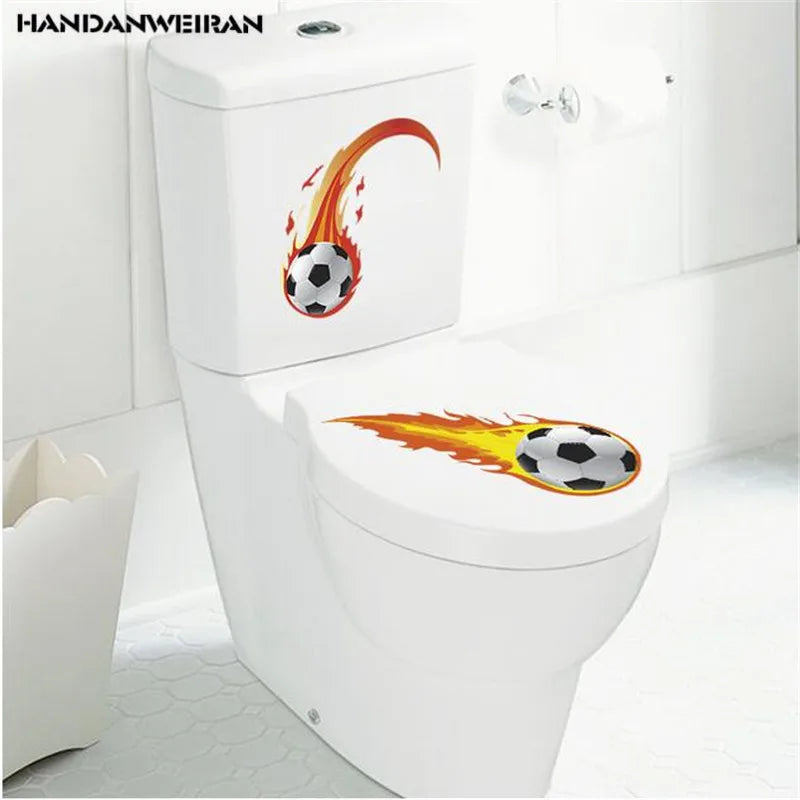 1PC Cute Fire Football Wall Stickers For Kids Bathroom Gift Home Decals Soccer Funs 3D Mural Art Sport Game Pvc Poster 20*30
