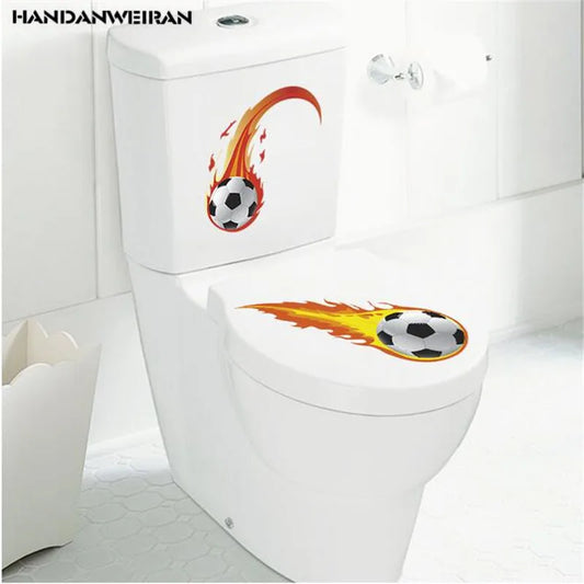 1PC Cute Fire Football Wall Stickers For Kids Bathroom Gift Home Decals Soccer Funs 3D Mural Art Sport Game Pvc Poster 20*30