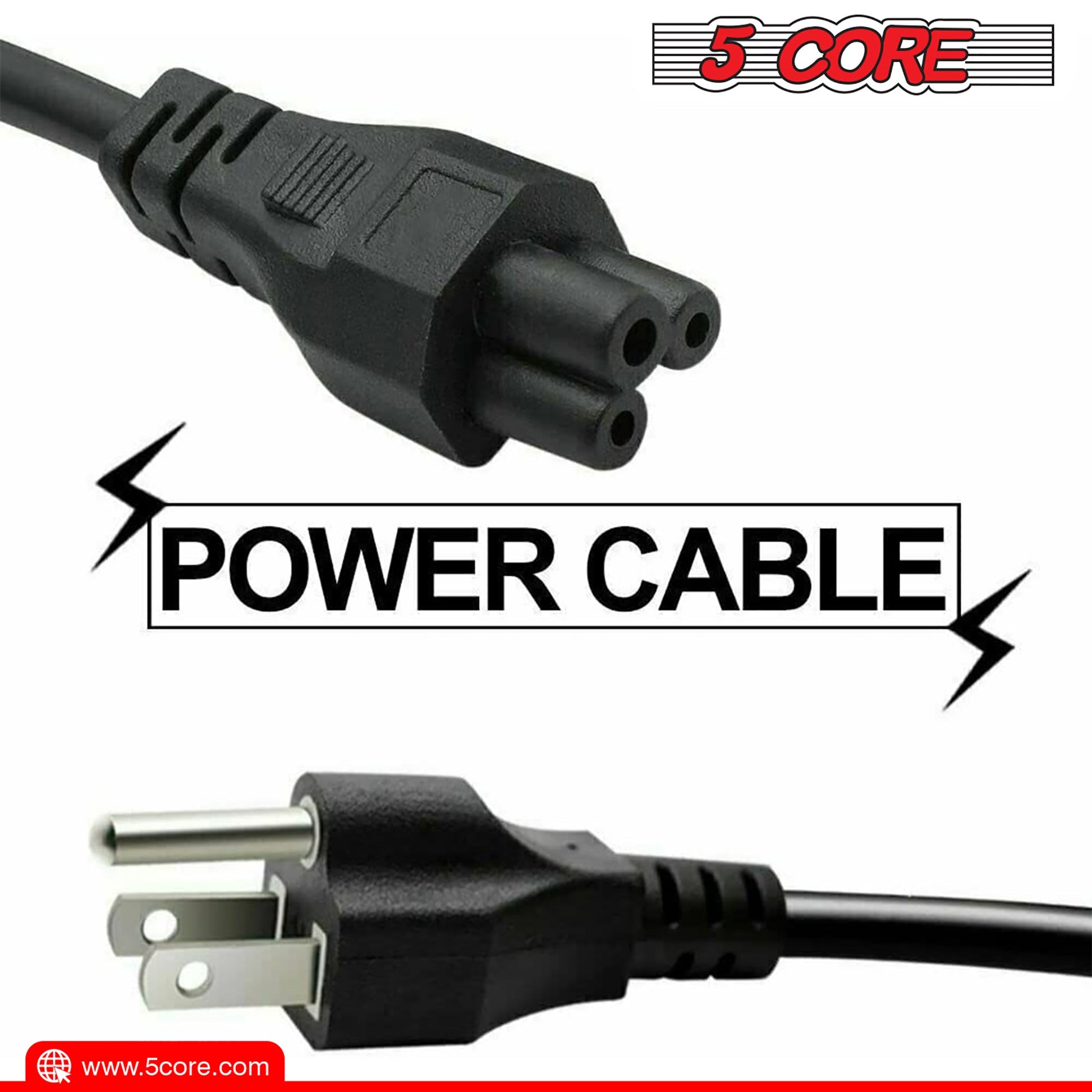 5Core AC Power Cord 6Ft 2 Prong US Male to Female Extension Adapter 18AWG 10A 7A 125V-4
