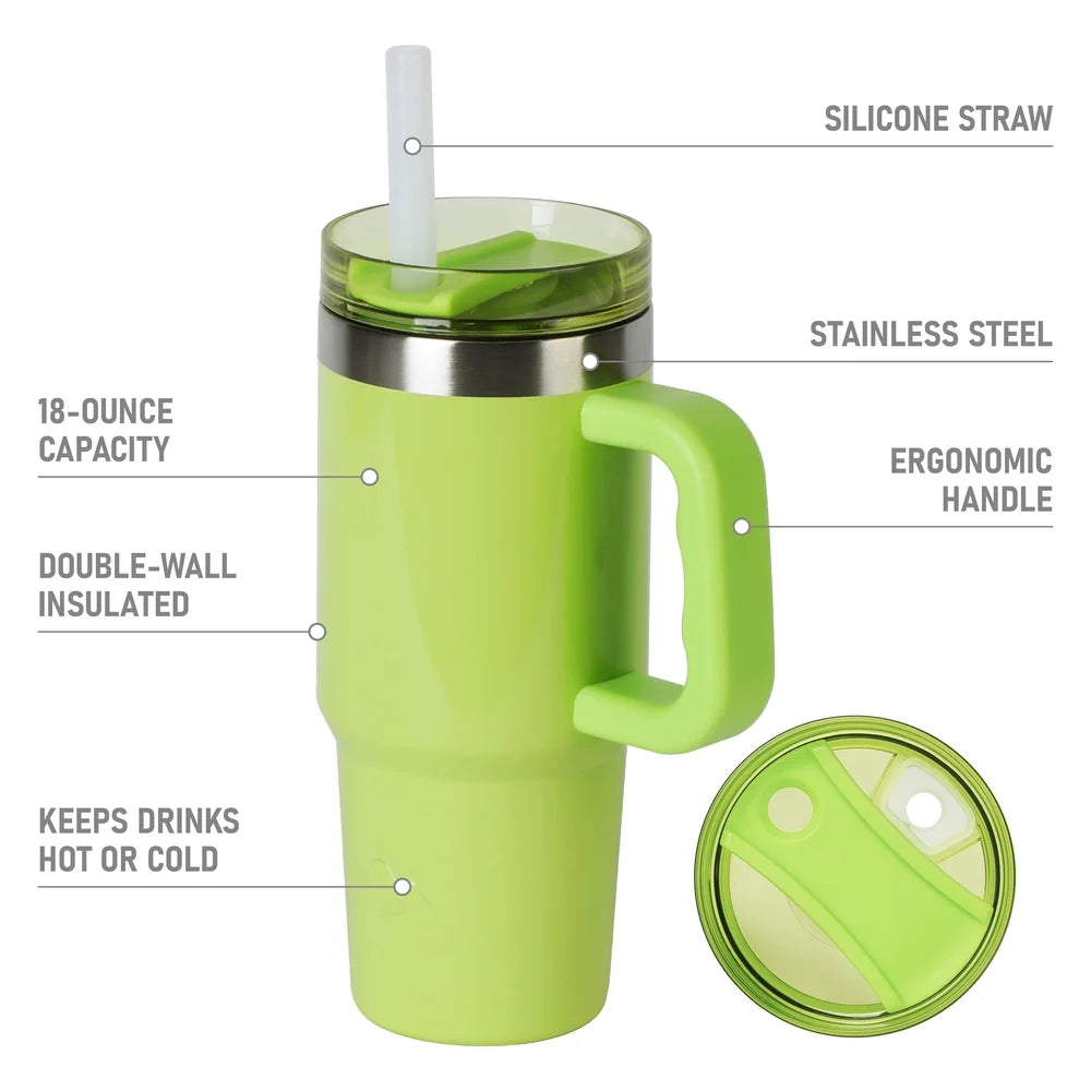Insulated Stainless Steel Tumbler with Handle 18oz Cold Hot Drink Coffee Mug Spill Proof Travel Cup Dishwasher Safe
