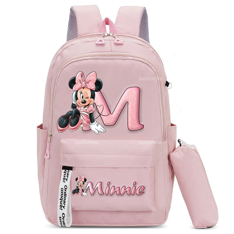 Minnie Mouse Backpack Pencil Case 2pcs Boy Girl Student Teenager Book Bags Men Rucksack Travel Backpack Mochila Escolar Gift