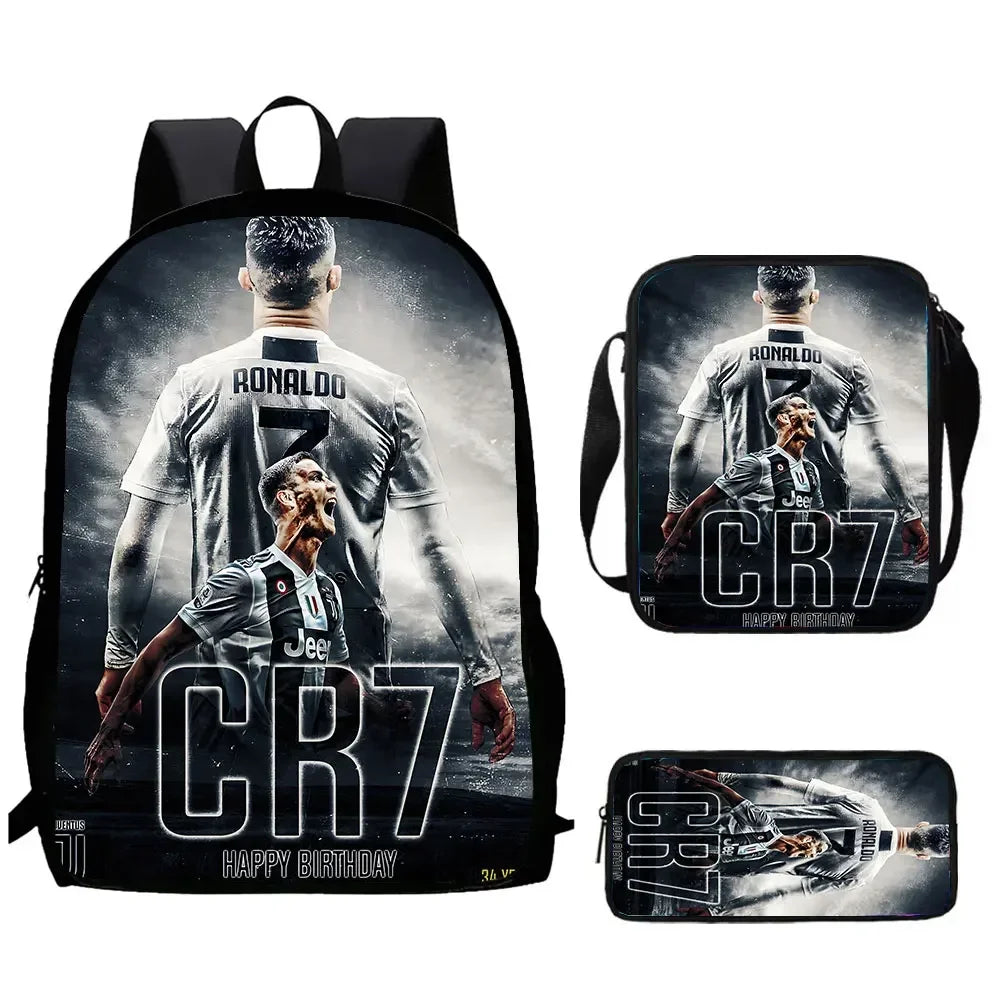 Mochila C-CR7 Child Backpack With Shoulder Bags Pencil Bags School Bags ,Cartoon Football Star School Bags Set for Boys Girls
