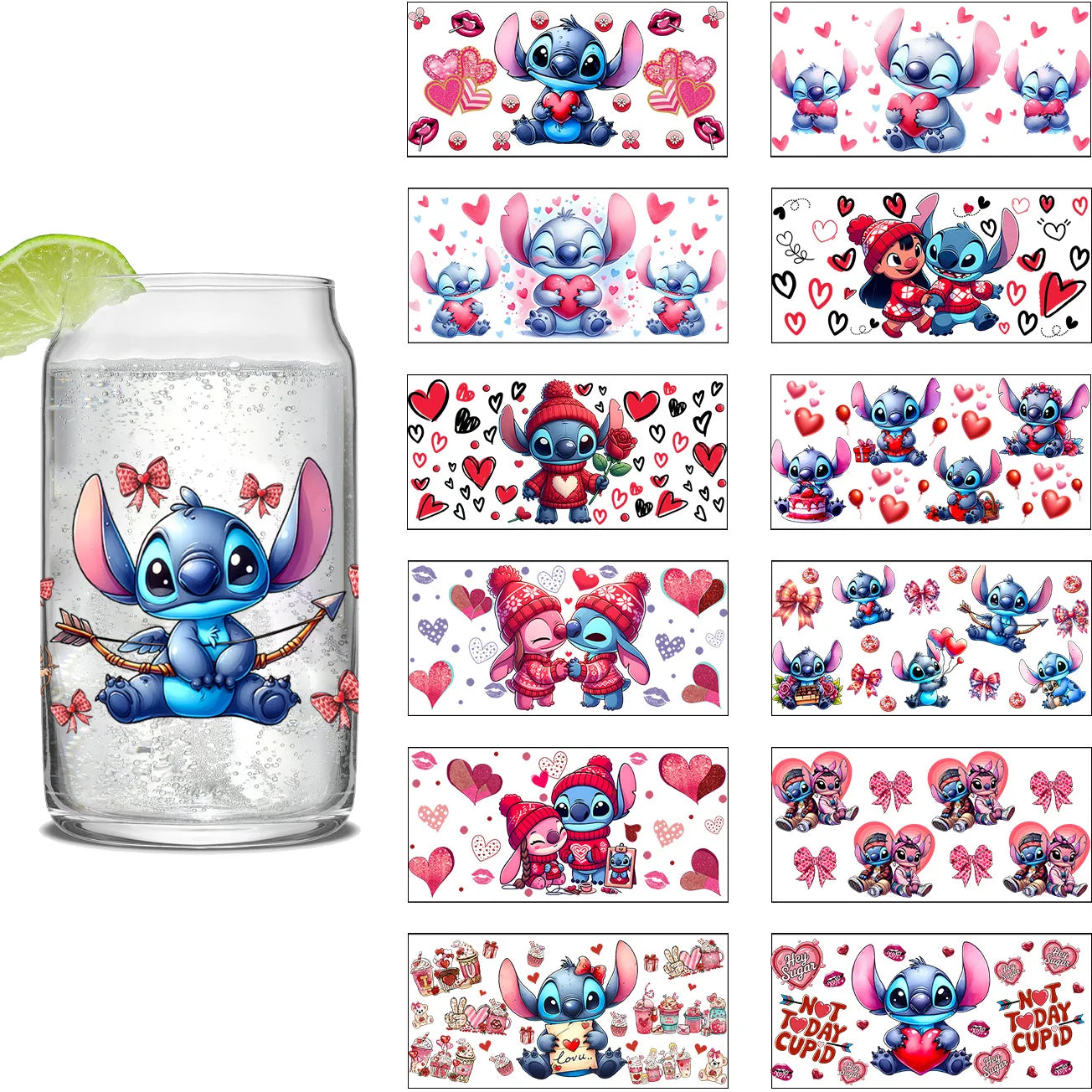 Disney Stitch Series Easy peel waterproof DIY Decals 3D transfers uvdtf crystal stickers 16oz uv dtf tumbler cup wraps sticker