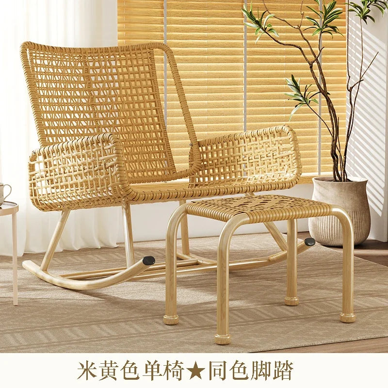 Balcony Rocking Chair 2024 New Adult Lunch Break Reclining Chair Lazy Sofa Adults Can Sleep Leisure Rattan Chair