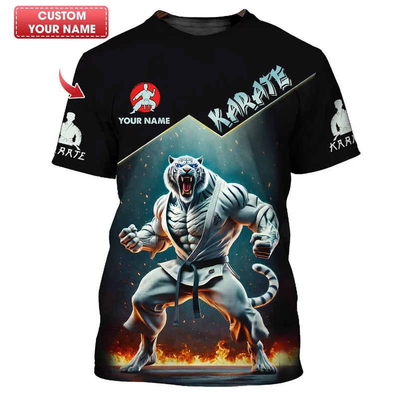Fashion Karate Master T-shirt Men Kids 3D Printing Tiger Short Sleeves Custom Name Tshirt Tops Sports Crew Neck Tee Shirts