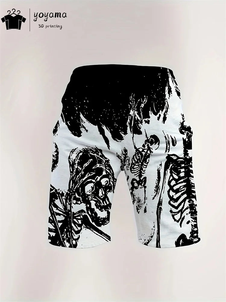 Fashion Skull Print Shorts Summer Mens Shorts Drawstring Men's Pants Casual Men's Fitness Sports Short Pants Breathable Man Pant