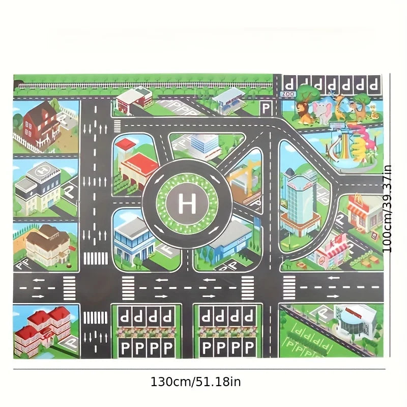 1pc, City Traffic Play Mat, Large Game Pad, Waterproof,  Interactive Road Map For Kids Playing With Toy Cars, Educational Tool