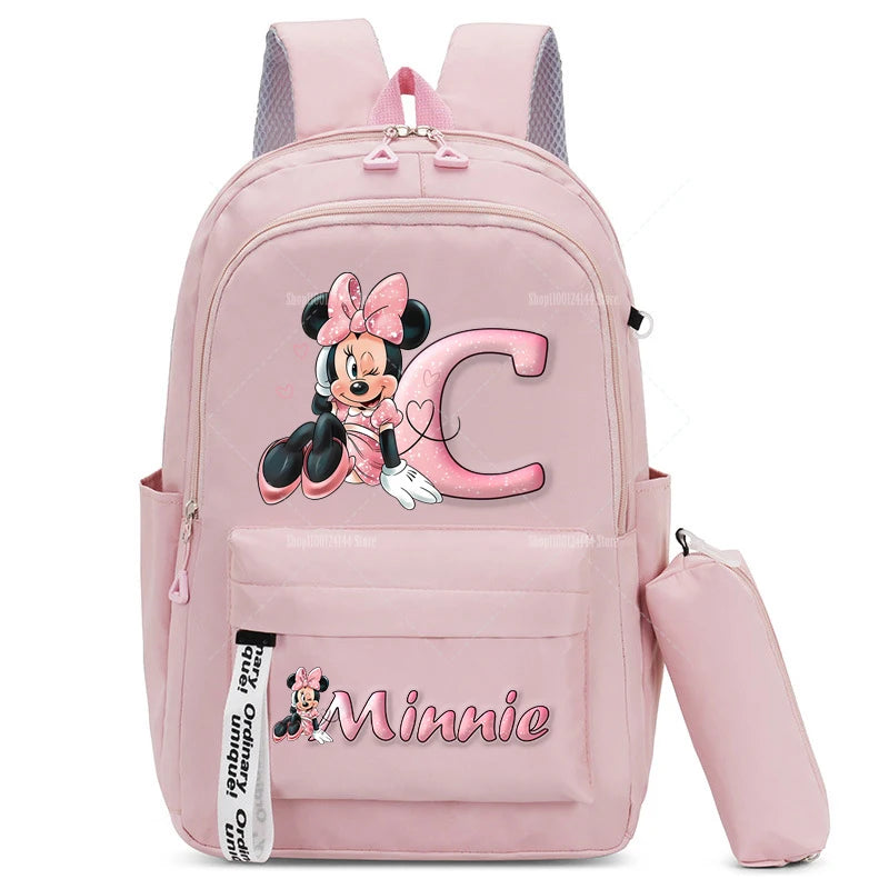 Minnie Mouse Backpack Pencil Case 2pcs Boy Girl Student Teenager Book Bags Men Rucksack Travel Backpack Mochila Escolar Gift