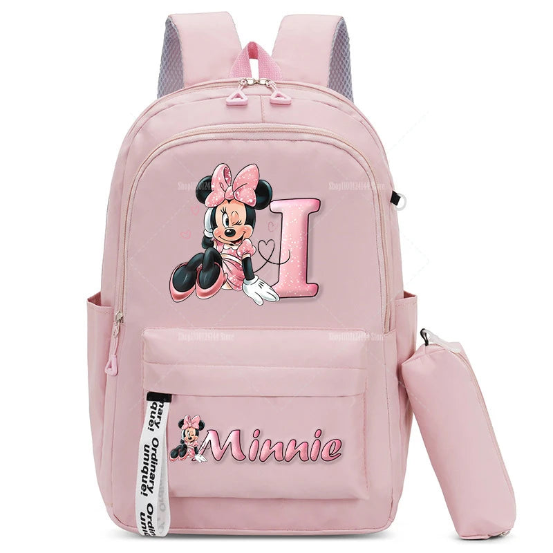 Minnie Mouse Backpack Pencil Case 2pcs Boy Girl Student Teenager Book Bags Men Rucksack Travel Backpack Mochila Escolar Gift