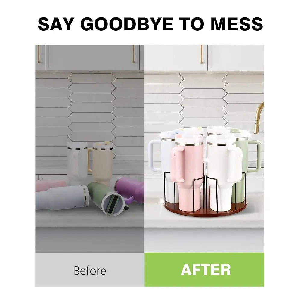 Water Bottle Organizer For 40 Oz, 360° Rotated Cup Holder, Wooden Cup Organizer For Kitchen Cabinets, Tumbler Holder
