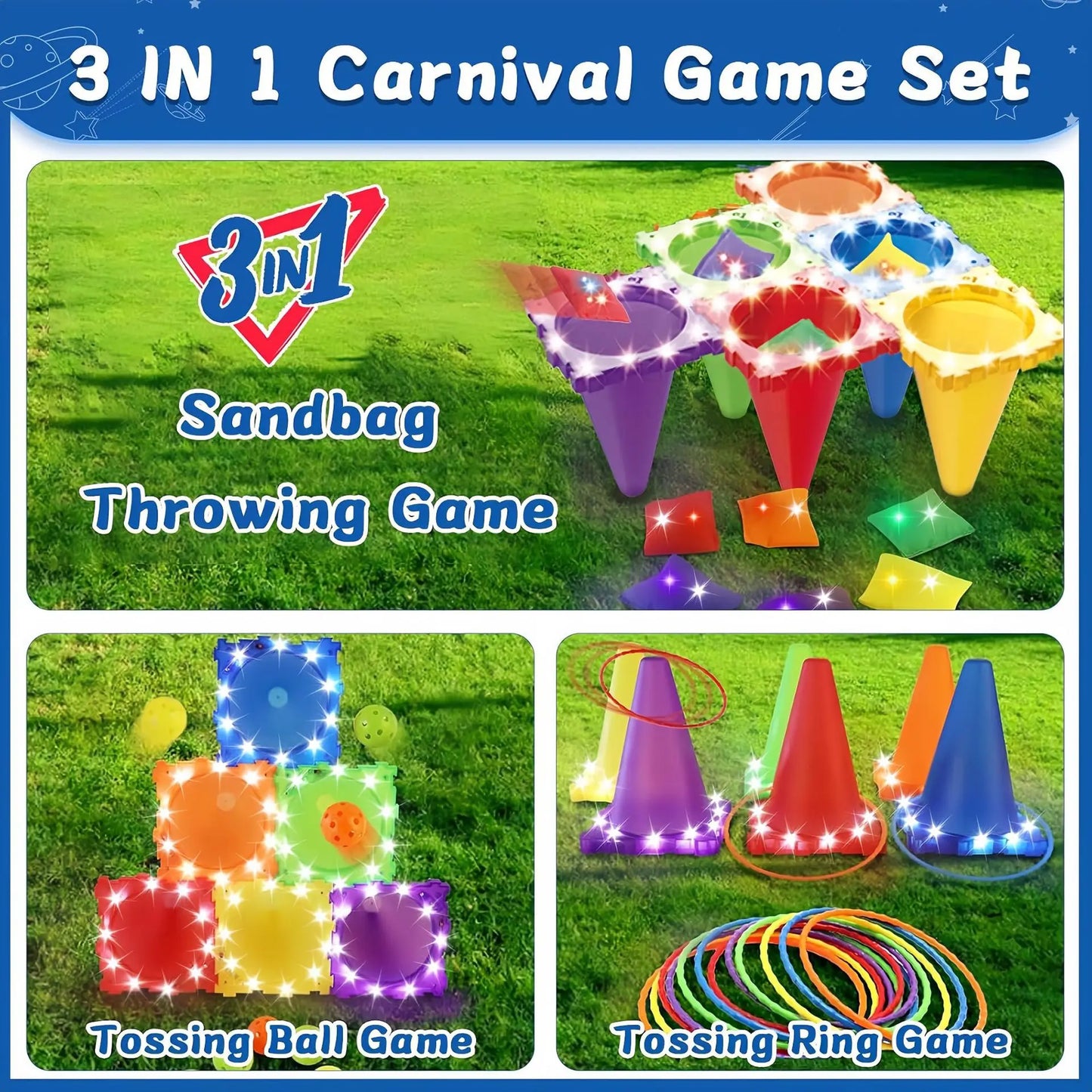 Glowing Ice Cream Cone Lap Throwing Sandbag Cone Toys Outdoor Park Camping Party Games Best Gifts for Kids