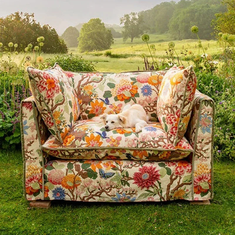 French retro printed single chair small apartment balcony leisure chair pastoral bed and breakfast sofa chair soft bag fabric
