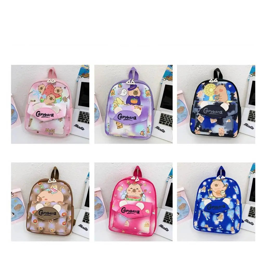 Cute Large Capacity Capybara Backpack Nylon Ultra-light Cartoon Animal Schoolbag Wide Straps Kids Book Bag Children