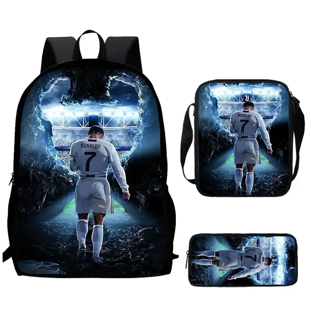 Mochila C-CR7 Child Backpack With Shoulder Bags Pencil Bags School Bags ,Cartoon Football Star School Bags Set for Boys Girls