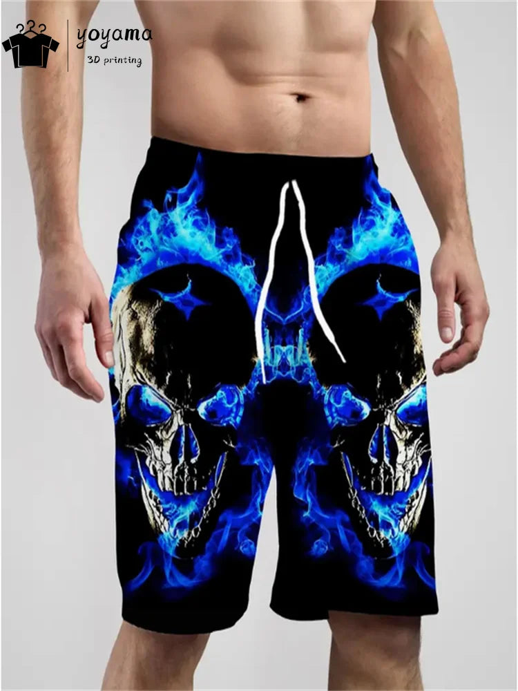 Fashion Skull Print Shorts Summer Mens Shorts Drawstring Men's Pants Casual Men's Fitness Sports Short Pants Breathable Man Pant