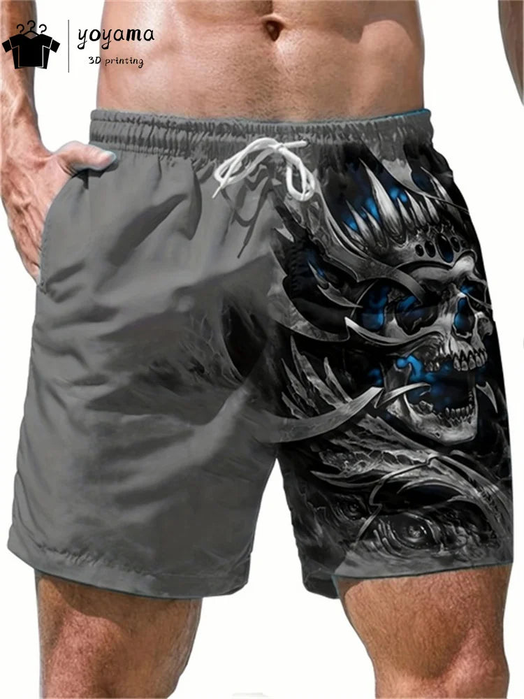 Fashion Skull Print Shorts Summer Mens Shorts Drawstring Men's Pants Casual Men's Fitness Sports Short Pants Breathable Man Pant