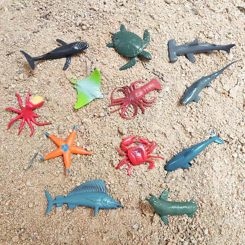 12-Piece Sea Animal Toys Set: Realistic Ocean Animal Figures for Bath time Learning And Fun,Starfish, lobster, dolphin Small Gif