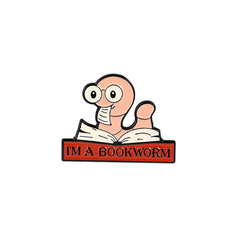 Bookworm Enamel Pins Custom Rabbit Dog Sloth Brooch Lapel Badge Bag Cartoon Funny Animal Books Jewelry Gift for Kids Friends