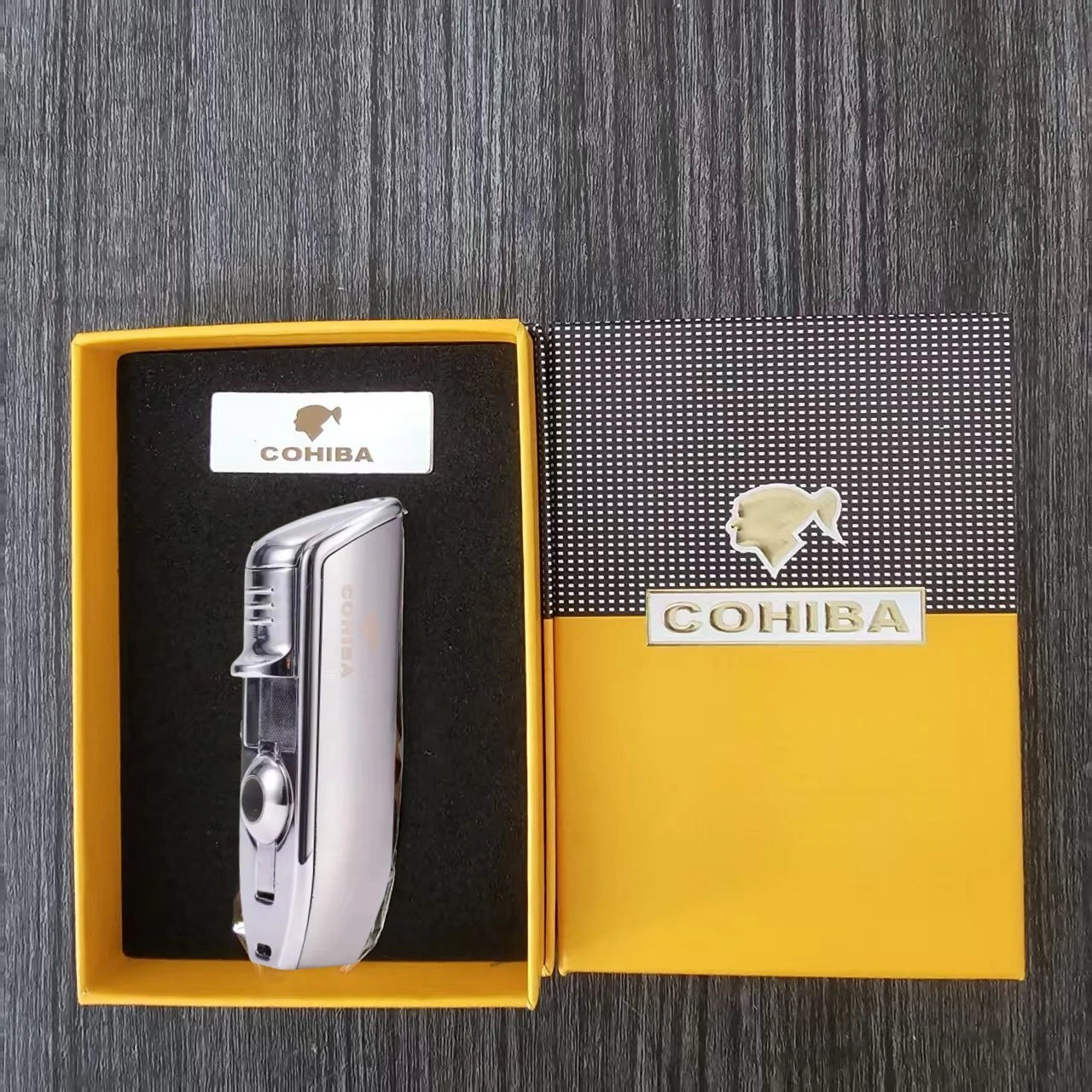 COHIBA Cigar Lighter with Three Straight Punch and Windproof Inflatable Lighter Portable Personalized Gift Lighter Small Tool
