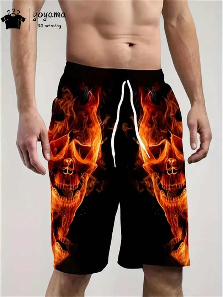 Fashion Skull Print Shorts Summer Mens Shorts Drawstring Men's Pants Casual Men's Fitness Sports Short Pants Breathable Man Pant