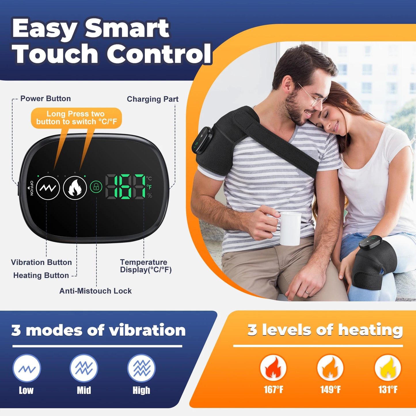 3 in 1 Cordless Thermal Knee Pad Knee Shoulder Massager Vibration Leg Arm Joint Brace Muscle Relax Joint Brace Muscle Relaxation