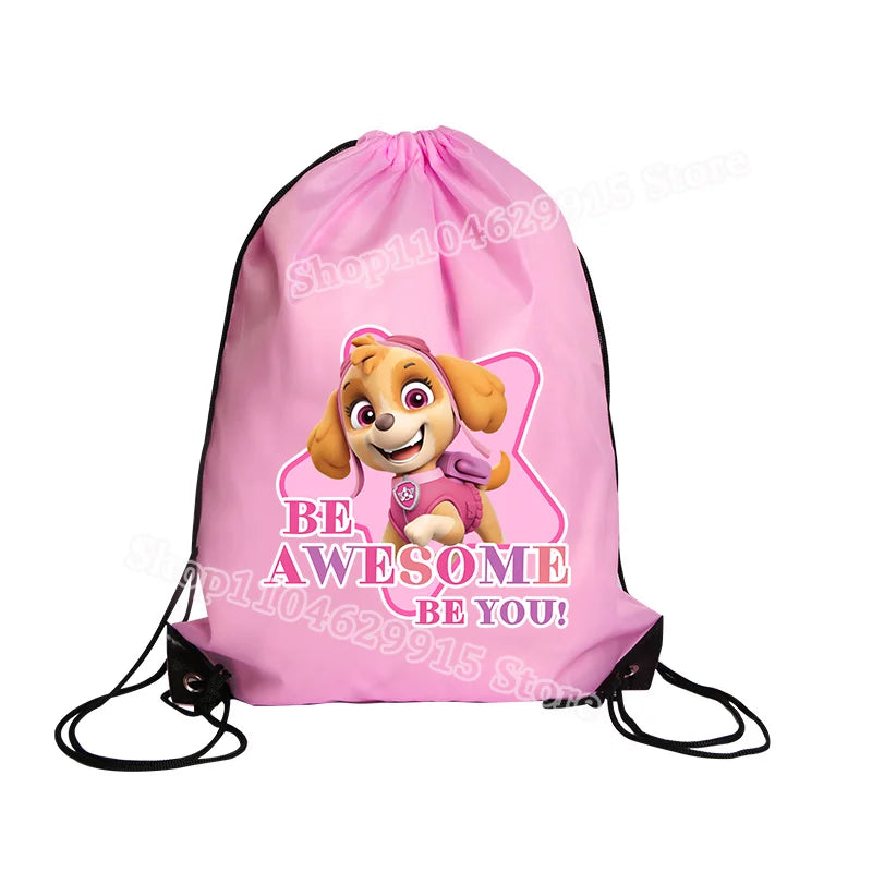 Paw Patrol Drawstring Bag Boys Girls Sport String Pocket Clothes Shoes Storage Cute Anime Chase Skye Waterproof Outdoor Backpack