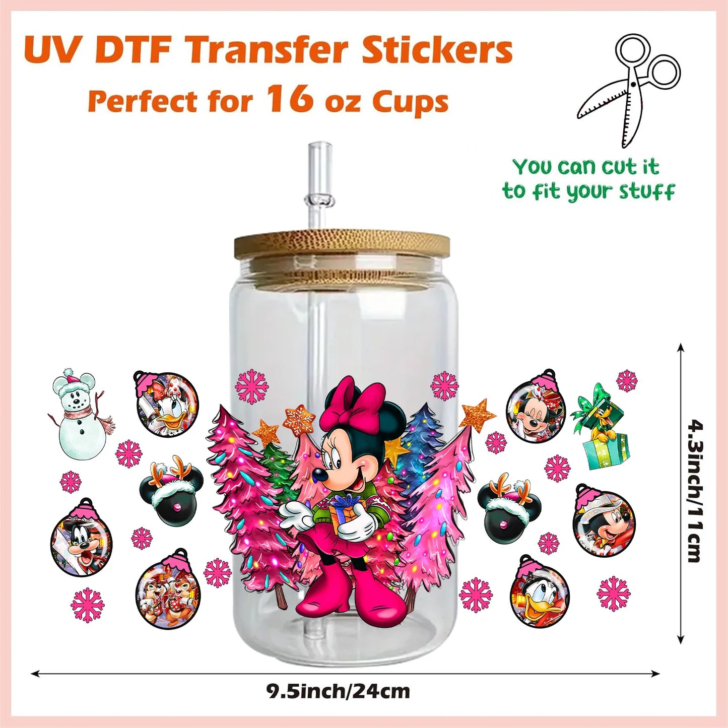 Disney Mickey Mouse Easy peel waterproof DIY Decals 3D transfers uvdtf crystal stickers 16oz uv dtf tumbler cup wraps sticker