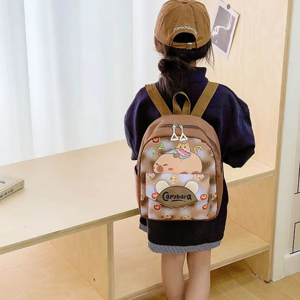 Cute Large Capacity Capybara Backpack Nylon Ultra-light Cartoon Animal Schoolbag Wide Straps Kids Book Bag Children