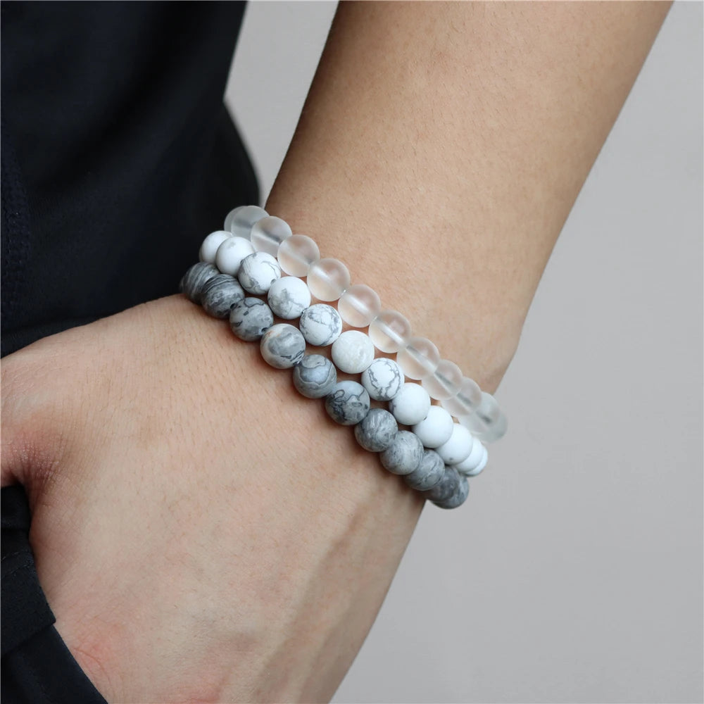 Natural Stone Beads Bracelet 8mm Frosted Opal Malachite Quartz Beaded Elastic Bracelets for Women Men Fashion Jewelry Gift