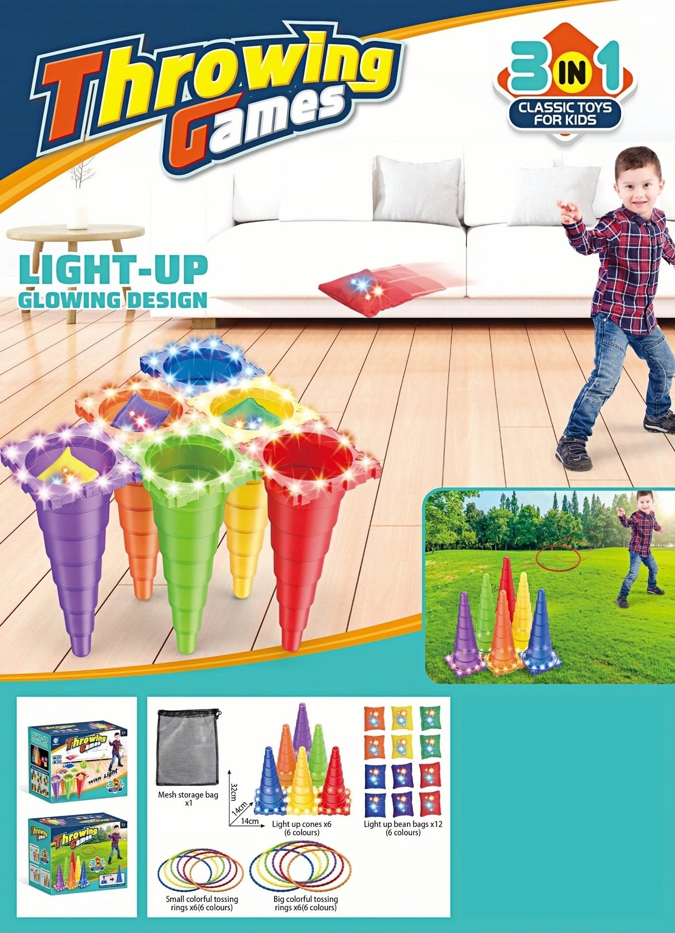 Glowing Ice Cream Cone Lap Throwing Sandbag Cone Toys Outdoor Park Camping Party Games Best Gifts for Kids