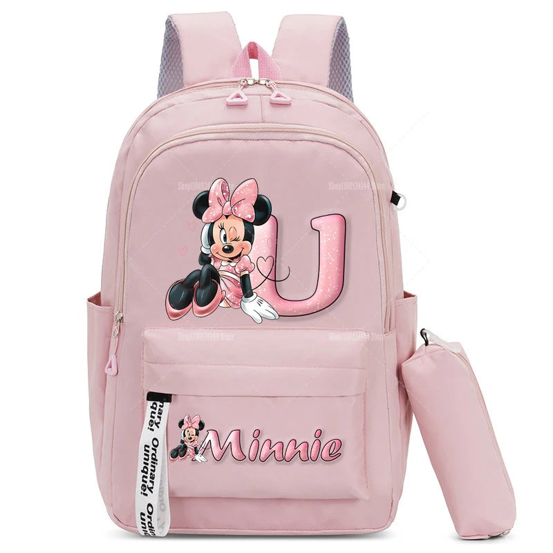Minnie Mouse Backpack Pencil Case 2pcs Boy Girl Student Teenager Book Bags Men Rucksack Travel Backpack Mochila Escolar Gift
